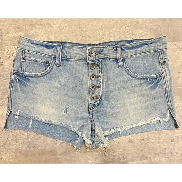 Free People Pants - Free People FP Denim Runaway Cut Off Shorts Light Wash Button Fly 5-Pocket 28